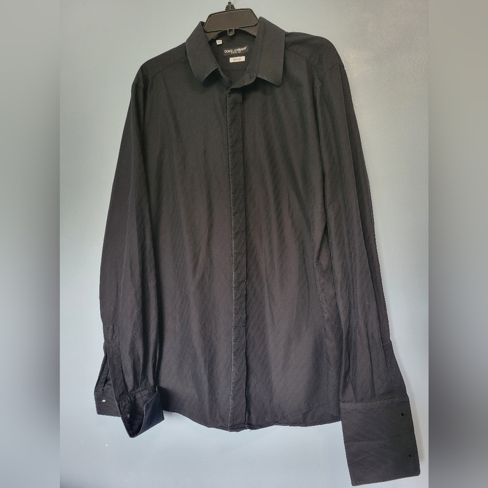 Dolce & Gabbana Gold Black Long Sleeve Button Down Shirt 17.5/44